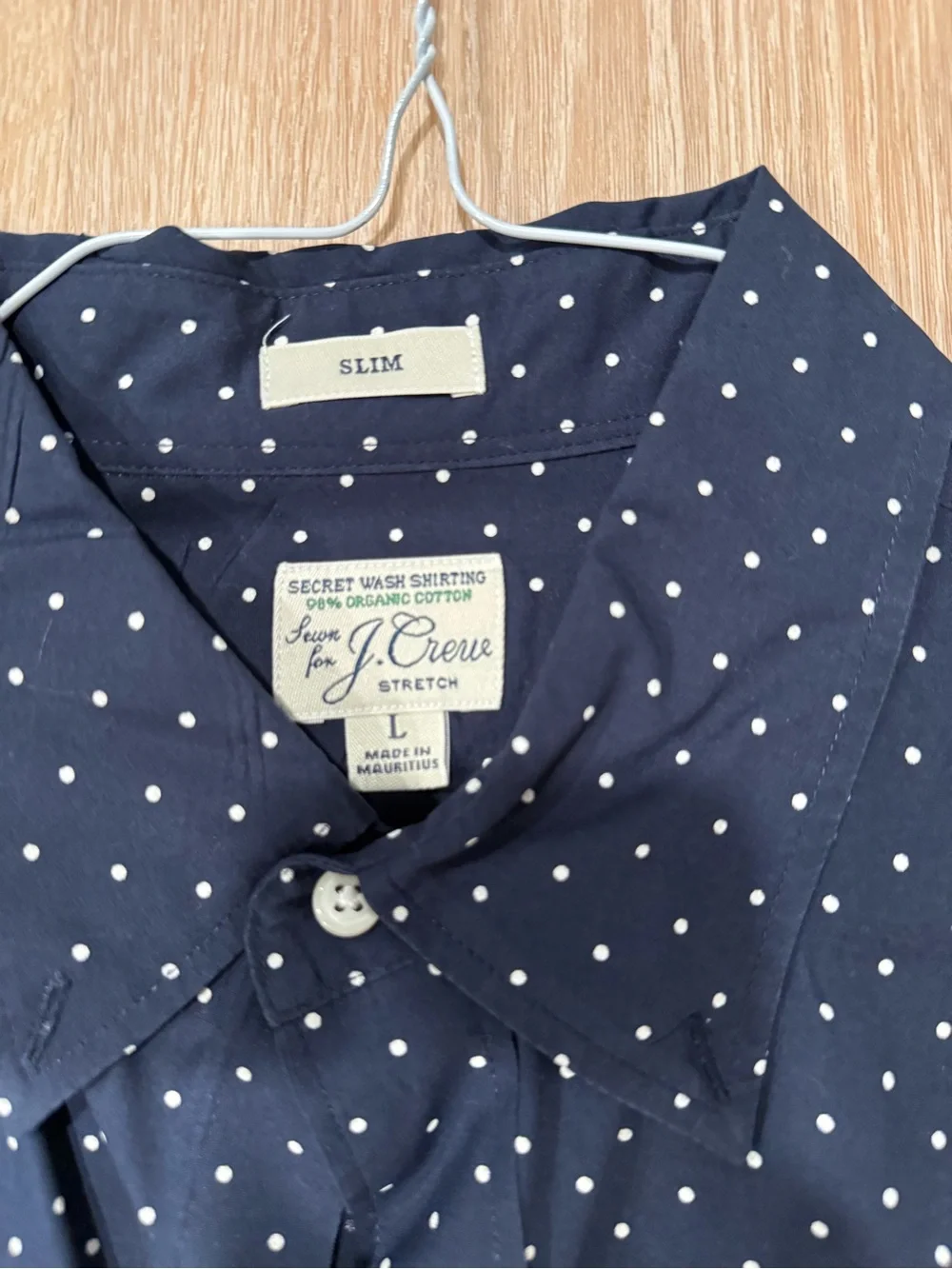 J. Crew Navy Shirt with White Polka Dots